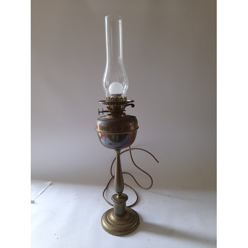 282 - Brass oil lamp converted to electric. total height 47cm