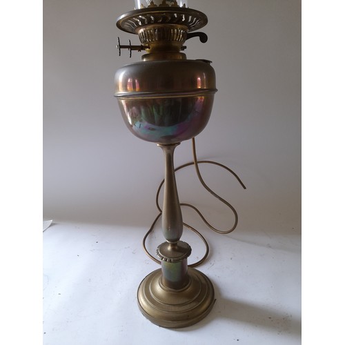 282 - Brass oil lamp converted to electric. total height 47cm