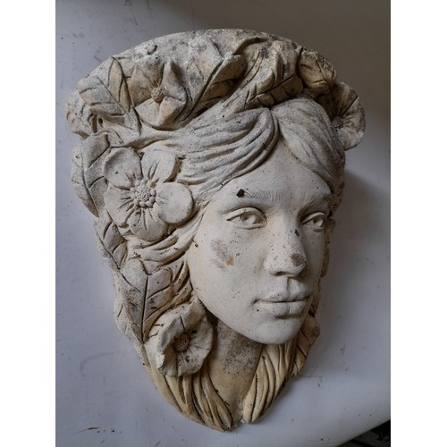 283 - Moulded concrete wall planter in the form of a female head, 33cm high x 30cm wide