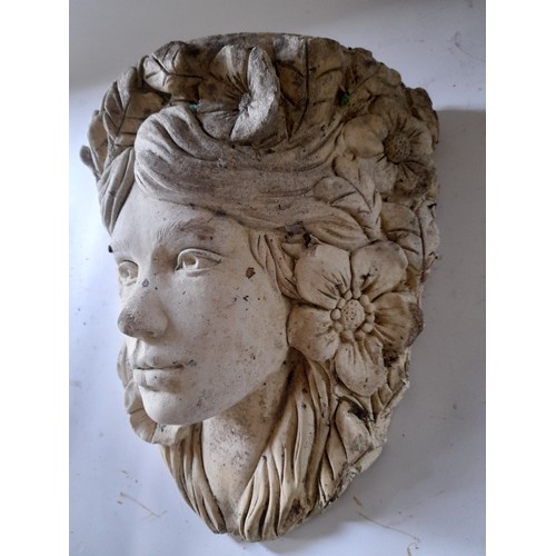 283 - Moulded concrete wall planter in the form of a female head, 33cm high x 30cm wide