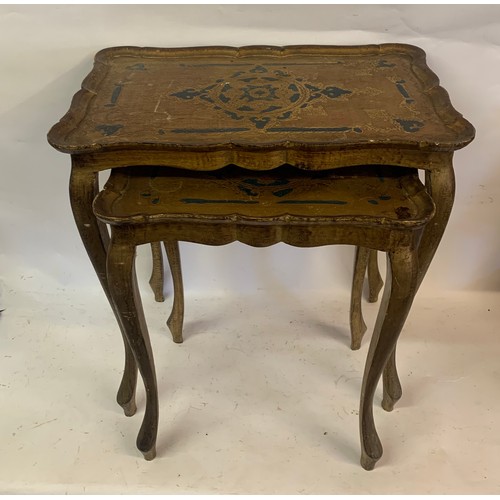 20a - Nest Of Two Vintage Wood Florentine Tables. Largest Measures 56 x 36 x 58 cms