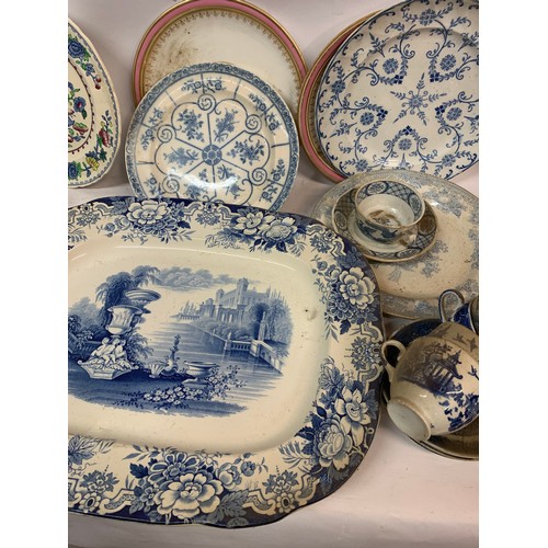 535 - Quantity Of Antique Blue And White Chinaware Etc To Include Classical Style Victorian Chargers , Mas... 