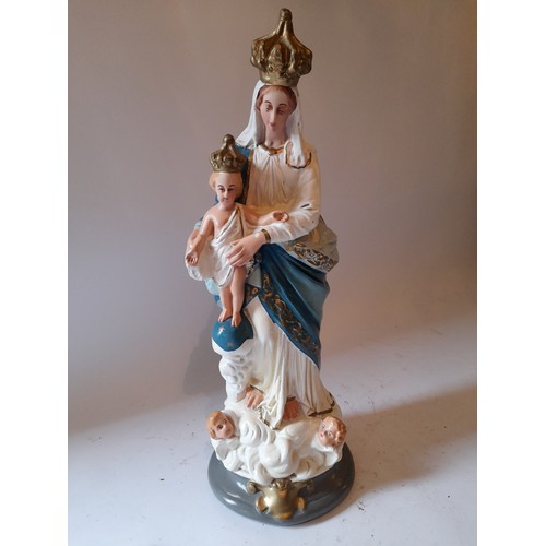 295 - Vintage plaster figure of Madonna and Child 48cm high