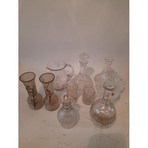 304 - Quantity of glassware to include decanters and a pair of Galle style glass vases 22cm high