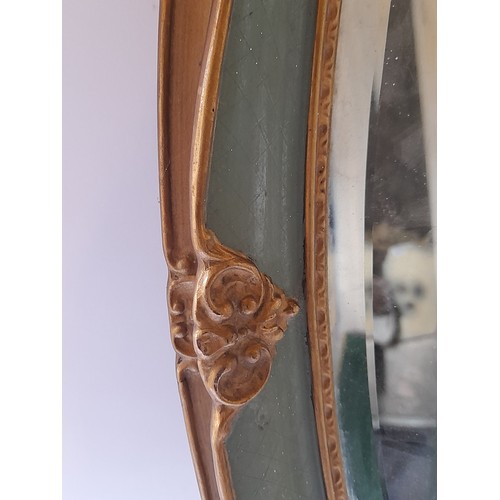 323 - Vintage Bevelled Oval Mirror in Green and Gold frame, 78cm x 50cm