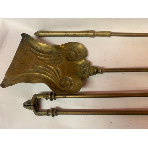 537 - Antique Brass Fireside Companion Set. (3)