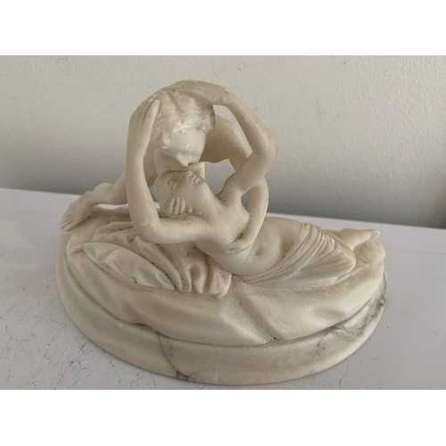 327 - Vintage Carved Alabaster Sculpture After Antonio Canova Of Cupid And Psyche Missing Wings
18 x 8 x 1... 