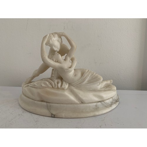 327 - Vintage Carved Alabaster Sculpture After Antonio Canova Of Cupid And Psyche Missing Wings
18 x 8 x 1... 