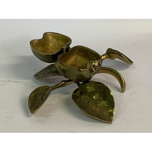 329 - Vintage Bronze / Brass Apple Dish On Leaf. 20 x 9 cms