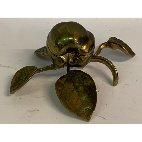 329 - Vintage Bronze / Brass Apple Dish On Leaf. 20 x 9 cms