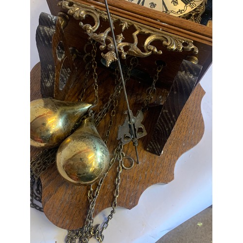 331 - Vintage Dutch Wall Clock With Weights And Pendulum. 66 x 29 cms