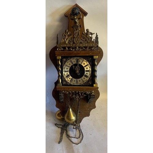 331 - Vintage Dutch Wall Clock With Weights And Pendulum. 66 x 29 cms