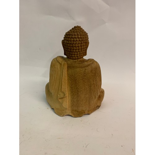 349 - Wood Seated Buddha Figure. 21.5 cms High