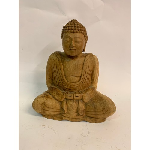 349 - Wood Seated Buddha Figure. 21.5 cms High