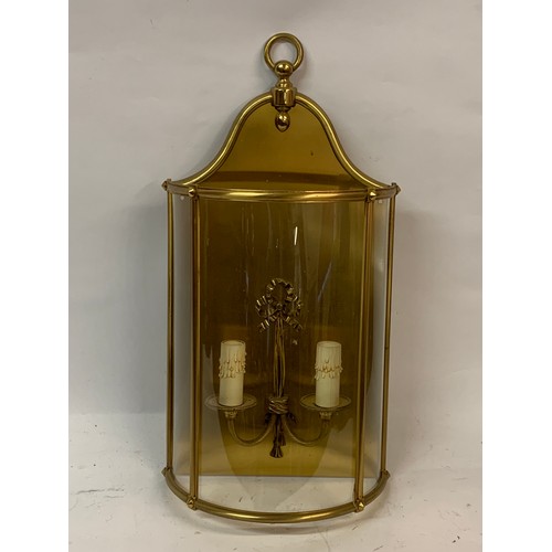 358 - French Brass And Glass Wall Mounted Candlestick Sconce. 52 x 27 x 13 cms