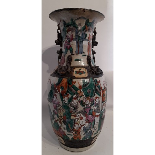 361 - Hand Painted Chinese vase 43cm tall with small chip to lip