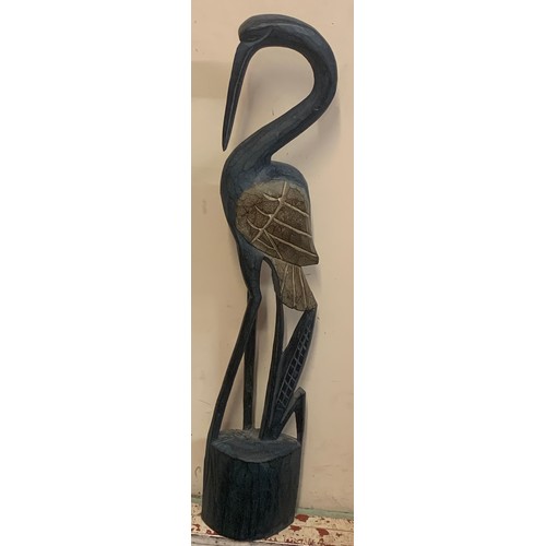 357 - Carved Wood Figure Of A Crane Bird. 100 cms High