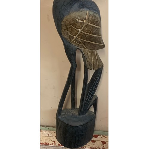 357 - Carved Wood Figure Of A Crane Bird. 100 cms High