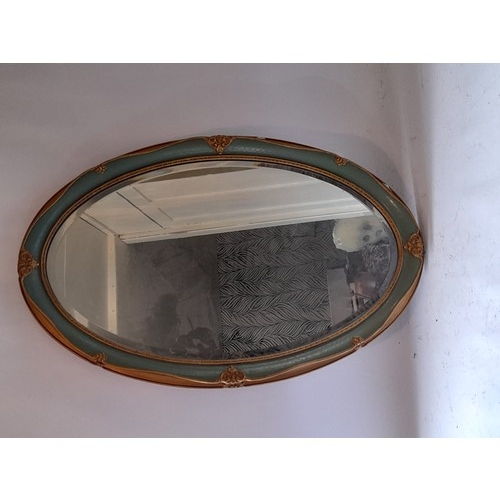 323 - Vintage Bevelled Oval Mirror in Green and Gold frame, 78cm x 50cm