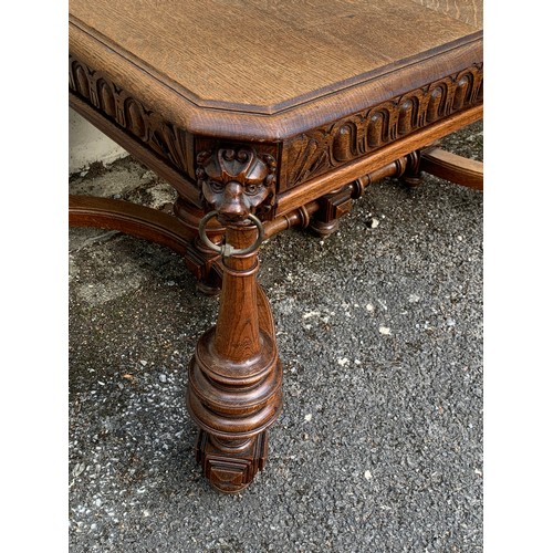 14 - Vintage  French Table With Lion Head Corner Adornments. 137 x 97 x 72 cms