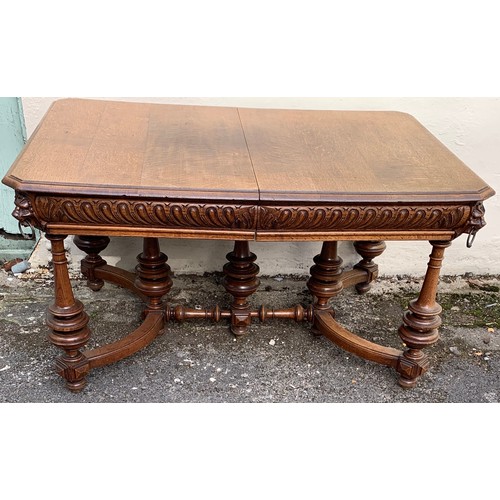 14 - Vintage  French Table With Lion Head Corner Adornments. 137 x 97 x 72 cms