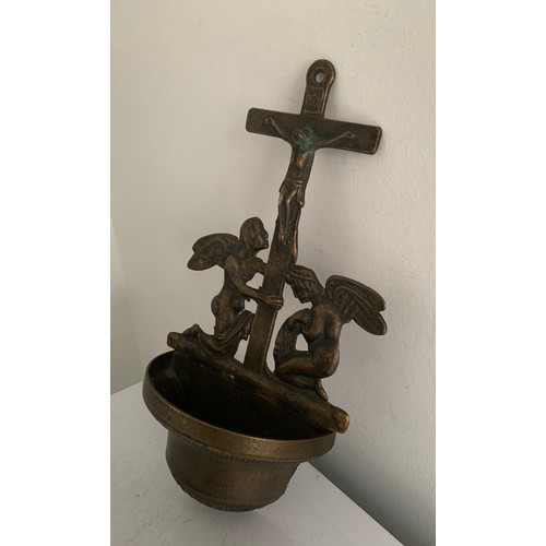 223 - Vintage French Benetier Angelic Crucifix Holy Water Font
31 cms h