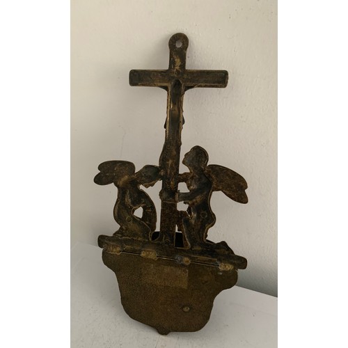 223 - Vintage French Benetier Angelic Crucifix Holy Water Font
31 cms h