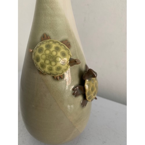 229 - Ceramic Rose Vase Having Tortoise Decoration In Relief
19 cms h