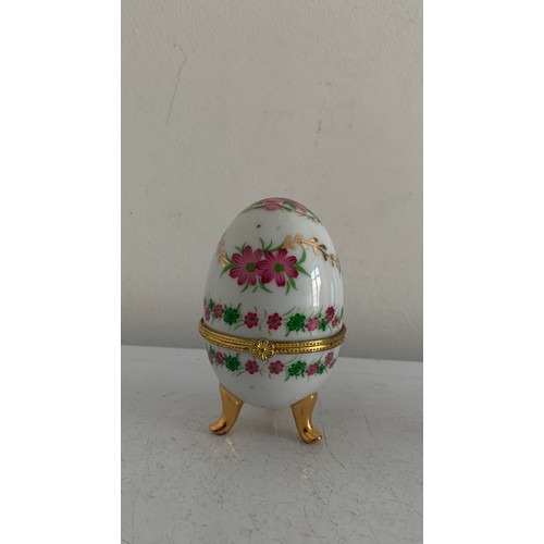 376 - Similar To Previous Lot 
Vintage Egg Shaped Porcelain Jewellery / Pill Box Having Floral Décoration
... 