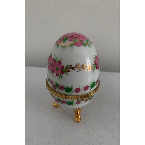 376 - Similar To Previous Lot 
Vintage Egg Shaped Porcelain Jewellery / Pill Box Having Floral Décoration
... 