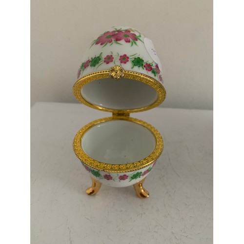 376 - Similar To Previous Lot 
Vintage Egg Shaped Porcelain Jewellery / Pill Box Having Floral Décoration
... 