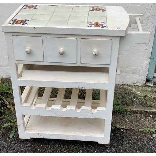 83 - Vintage Tiled Top Wine Trolley. 79 x 50 x 84 cms