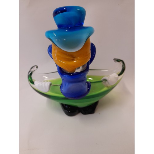 391 - Mirano style glass clown with bowl to front 15cm x 14cm