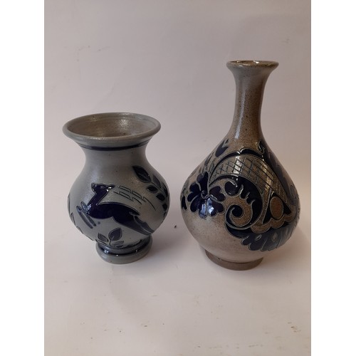 395 - 2 x La Roche signed to base vases 20cm and 14cm high