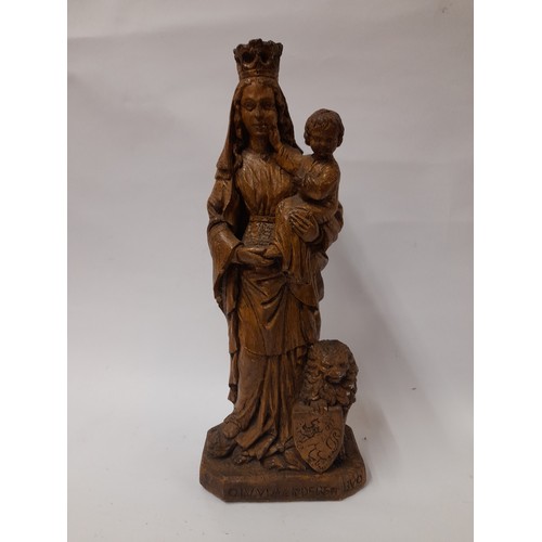 404 - Composite wood effect figure of mother and child 40cm high