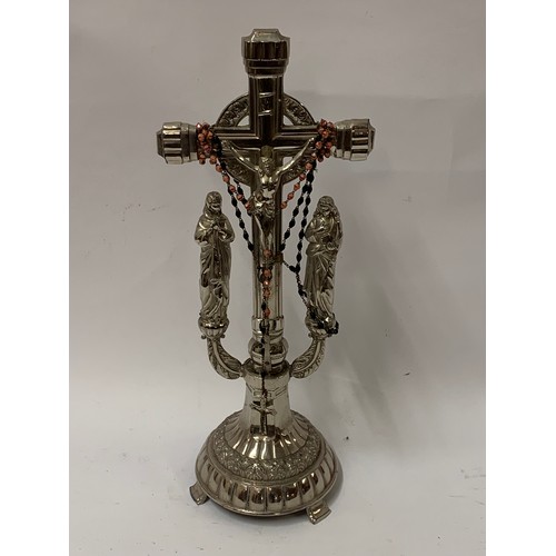 407 - White Metal Altar Cross . 40 cms High