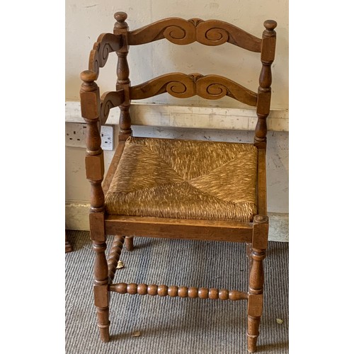 84 - Vintage corner chair with drop in reed seat and Bobbin Stretchers 41cm x 41cm x 76cm