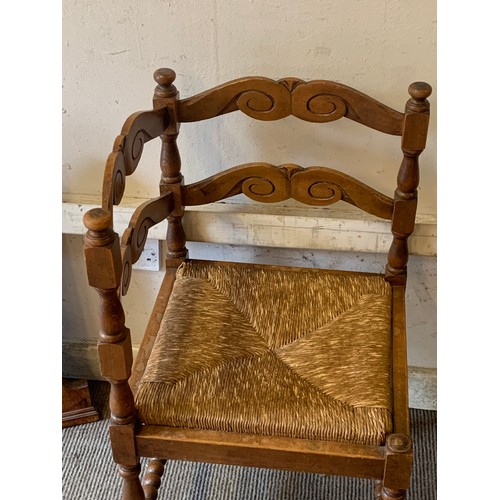 84 - Vintage corner chair with drop in reed seat and Bobbin Stretchers 41cm x 41cm x 76cm