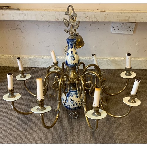 385 - European 8 Branch Blue And White  chandelier 78cm dia x 68cm height