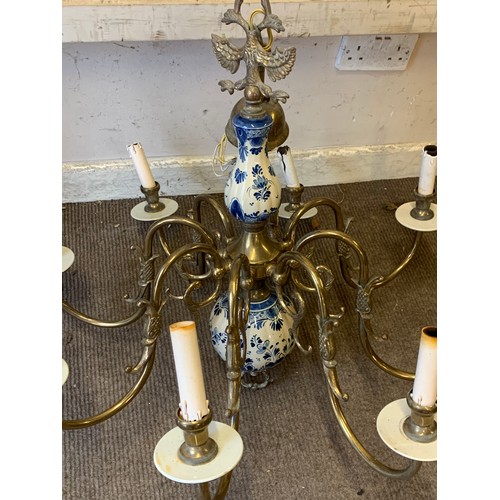 385 - European 8 Branch Blue And White  chandelier 78cm dia x 68cm height