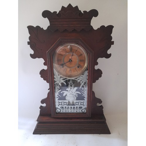 368 - Ansonia 8 day clock (Filbert) 57cm high x 37cm wide with key