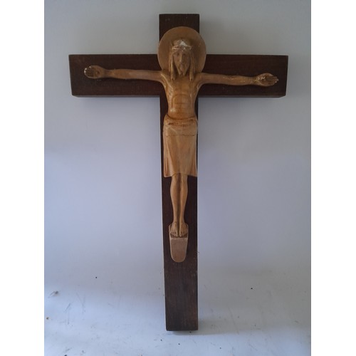 370 - Large wooden cross with resin Christ 47cm x 28cm