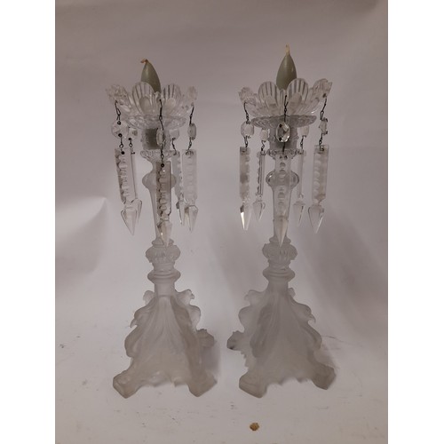 415 - Pair of frosted glass Lustres 30cm high