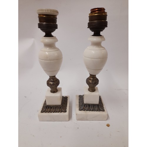 426 - Pair of marble side lampd in need of rewire 24cm high