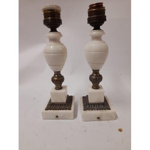 426 - Pair of marble side lampd in need of rewire 24cm high