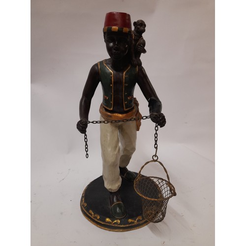 427 - Blackamoor figure with monkey on shoulder (af) 35cm high