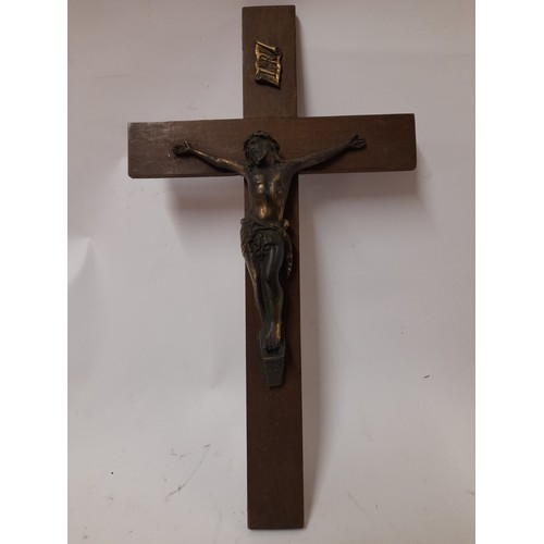 439 - Vintage wood and metal crucifix 39cm x 22cm