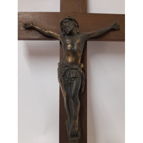 439 - Vintage wood and metal crucifix 39cm x 22cm