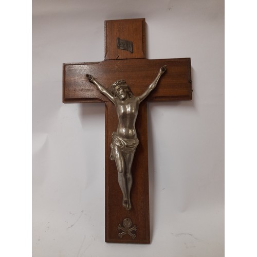 440 - Vintage wood and metal Crucifix 51cm x 29cm