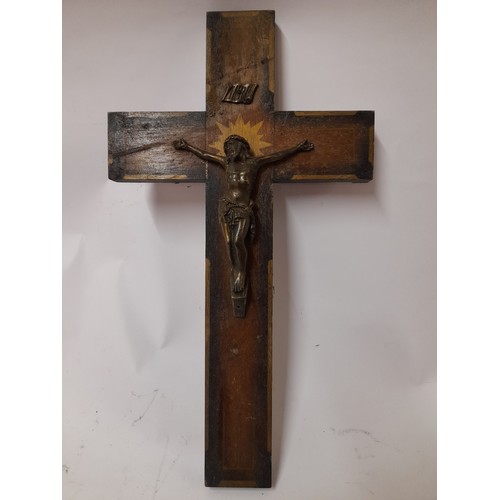 441 - Vintage wood and metal Crucifix 50cm x 28cm